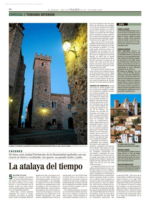 Artículo La atalaya del tiempo, sobre la ciudad antigua de Cáceres